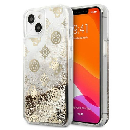 Guess Peony Liquid Glitter - Etui iPhone 13 mini (złoty) (GUHCP13SLGPEGO)