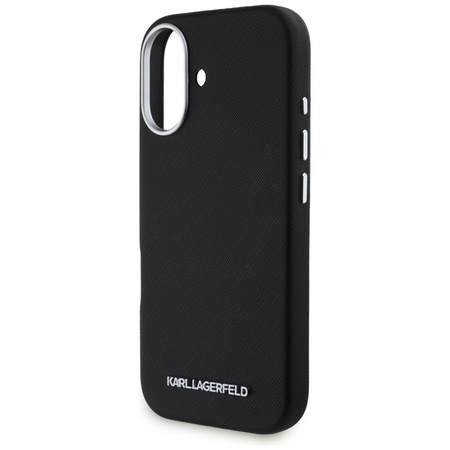 Karl Lagerfeld Saffiano Full Wrapped Elongated Metal Logo MagSafe - Etui do iPhone 16 (czarny) (KLHMP16SPSAFWMCK)