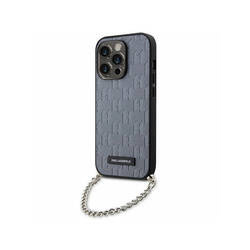 Karl Lagerfeld Saffiano Monogram Chain - Etui iPhone 14 Pro (Srebrny) (KLHCP14LSACKLHPG)