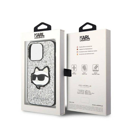 Karl Lagerfeld NFT Glitter Choupette Patch - Etui iPhone 14 Pro (srebrny) (KLHCP14LG2CPS)