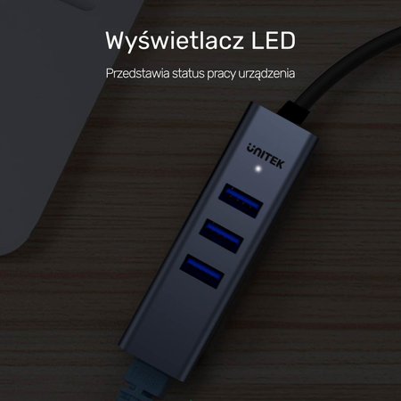 Unitek Hub USB C 4w1 Ethernet 3 x USB A 5 Gbps z adapterem USB A (Y-3088B)