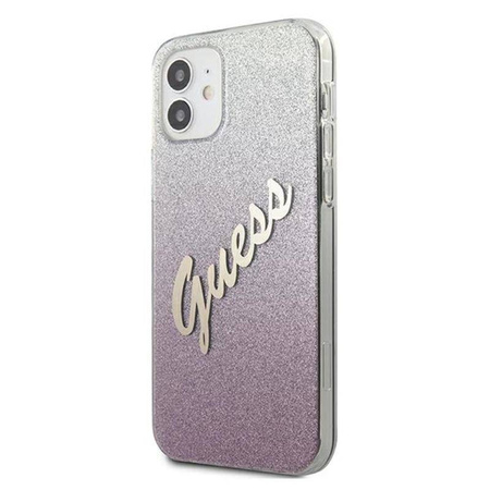 Guess Glitter Gradient Script - Etui iPhone 12 mini (różowy) (GUHCP12SPCUGLSPI)