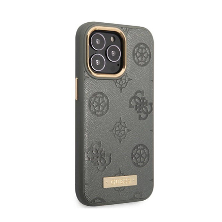 Guess Peony Logo Plate MagSafe - Etui iPhone 13 Pro (szary) (GUHMP13LSAPSTG)