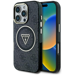 Guess IML Metal Glitter 4G Circle Triangle MagSafe - Etui do iPhone 16 Pro (czarny) (GUHMP16LHG4PRTGK)