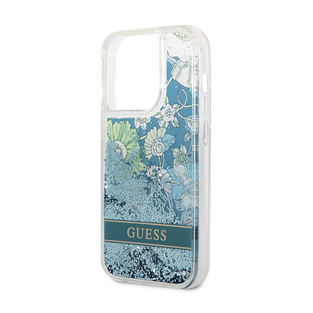 Guess Liquid Glitter Flower – Etui iPhone 14 Pro (zielony) (GUHCP14LLFLSN)