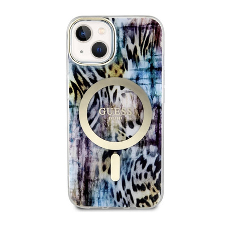 Guess Leopard MagSafe - Etui iPhone 14 (Niebieski) (GUHMP14SHLEOPWB)