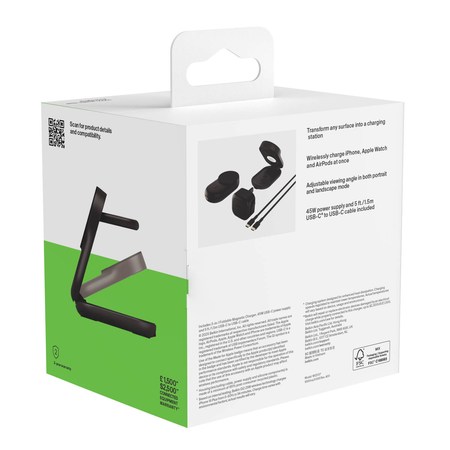 Belkin Ładowarka magnetyczna Qi2 25W, 3w1, składana, zasilacz 45W, czarna (WIZ037KQBK)