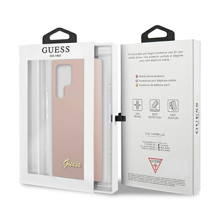 Guess Silicone Script Metal Logo - Etui Samsung Galaxy S23 Ultra (różowy) (GUHCS23LLSLMGPP)