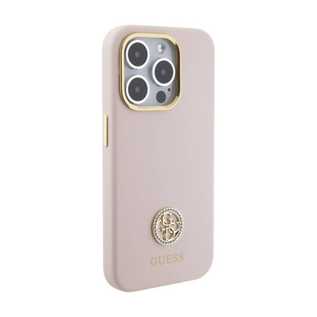 Guess Silicone Logo Strass 4G - Etui iPhone 15 Pro (różowy) (GUHCP15LM4DGPP)