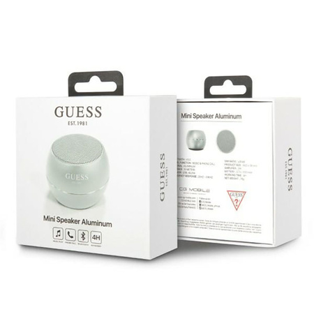 Guess Mini Bluetooth Speaker 3W 4H – Głośnik Bluetooth 5.0 (srebrny) (GUWSALGEG)