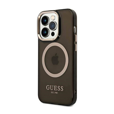 Guess Gold Outline Translucent MagSafe - Etui iPhone 14 Pro (czarny) (GUHMP14LHTCMK)