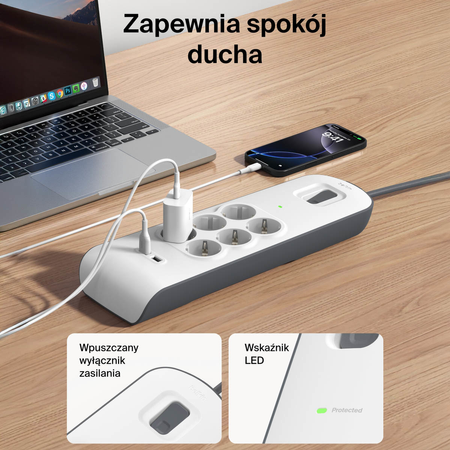 Belkin Listwa zasilająca przeciwprzepięciowa 650J, 6 gniazd Schuko, 2x USB-A, 2m (BSV604VF2M-V2)