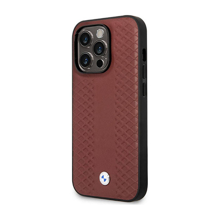 BMW Leather Diamond Pattern MagSafe - Etui iPhone 14 Pro (burgundowy) (BMHMP14L22RFGR)