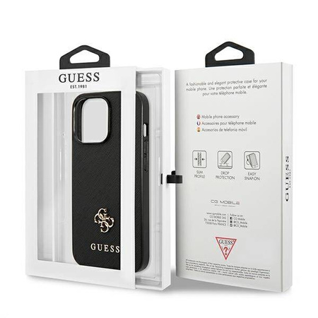 Guess Saffiano 4G Small Metal Logo – Etui iPhone 13 Pro (czarny) (GUHCP13LPS4MK)