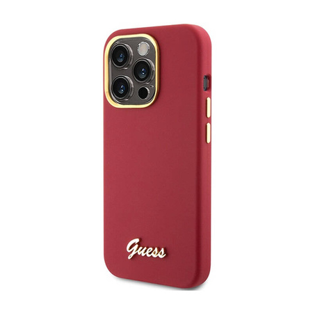 Guess Silicone Script Metal Logo & Frame - Etui iPhone 15 Pro (magenta) (GUHCP15LSMBSLM)
