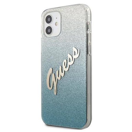 Guess Glitter Gradient Script - Etui iPhone 12 mini (niebieski) (GUHCP12SPCUGLSBL)