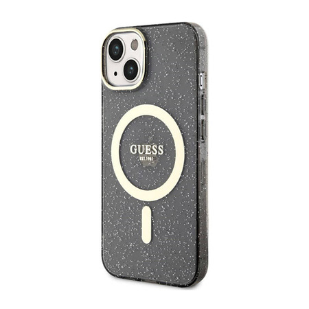 Guess Glitter Gold MagSafe - Etui iPhone 14 (Czarny) (GUHMP14SHCMCGK)