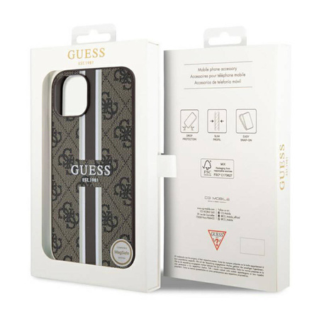 Guess 4G Printed Stripes MagSafe - Etui iPhone 14 Plus (Brązowy) (GUHMP14MP4RPSW)