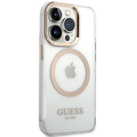 Guess Metal Outline Magsafe - Etui iPhone 15 (przezroczysty / złoty) (GUHMP15SHTRMD)