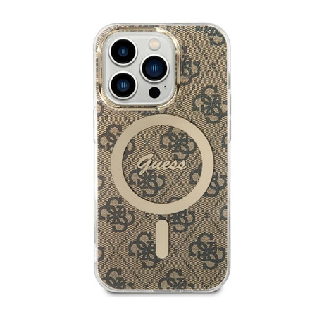 Guess 4G MagSafe - Etui iPhone 14 Pro (Brązowy) (GUHMP14LH4STW)