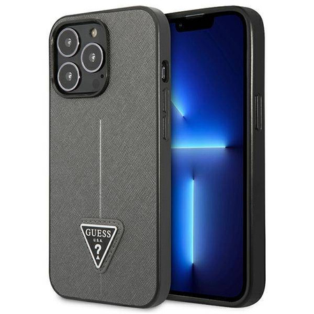 Guess Saffiano Triangle Logo Case – Etui iPhone 13 Pro (srebrny) (GUHCP13LPSATLG)