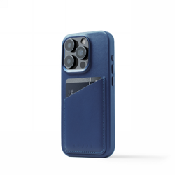 Mujjo Full Leather Wallet Case - etui skórzane do iPhone 15 Pro kompatybilne z MagSafe (monaco blue) (MUJJO-CL-040-BL)