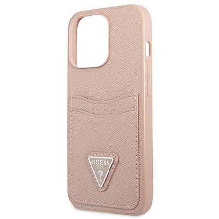 Guess Saffiano Double Card Triangle - Etui iPhone 13 Pro (różowy) (GUHCP13LPSATPP)