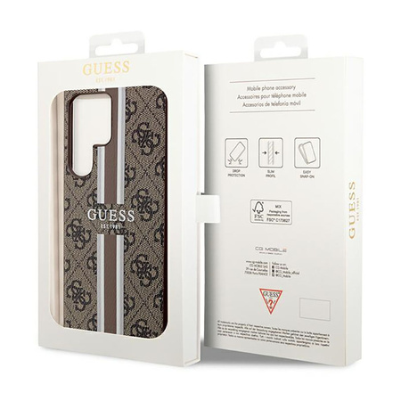 Guess 4G Printed Stripe - Etui Samsung Galaxy S23 Ultra (brązowy) (GUHCS23LP4RPSW)