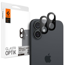 Spigen Optik GLAS.TR Camera Protector 2-Pack - Szkło ochronne na obiektyw do iPhone 16 / 16 Plus (2 szt) (Czarny) (AGL07922)