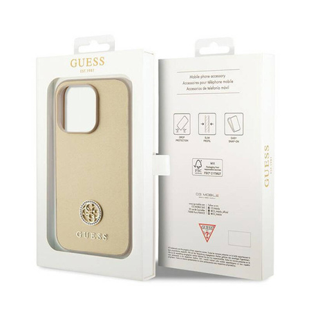 Guess 4G Strass Metal Logo - Etui iPhone 15 Pro (złoty) (GUHCP15LPS4DGPD)