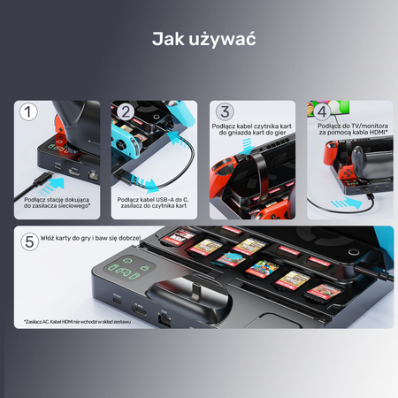 Unitek stacja ładująca Switch z przełącznikiem i czytnikiem kart do gier (G1005ABK01)