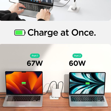 Spigen ArcStation Pro GaN-1402 - Ładowarka sieciowa 2x USB-C 140W (Biały) (ACH06033)