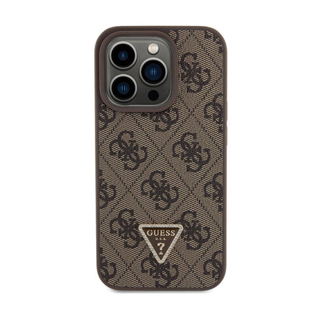 Guess Leather 4G Triangle Strass - Etui iPhone 15 Pro (brązowy) (GUHCP15LP4TDPW)