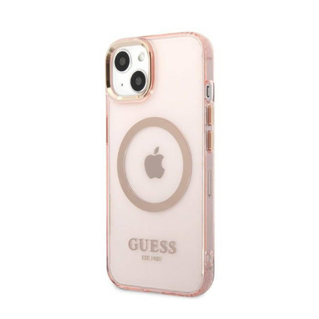 Guess Gold Outline Translucent MagSafe - Etui iPhone 13 (różowy) (GUHMP13MHTCMP)