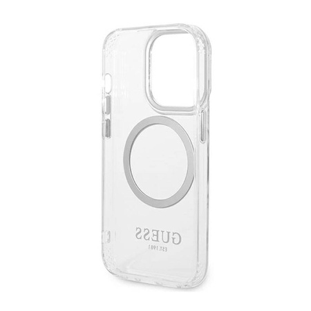 Guess Metal Outline MagSafe - Etui iPhone 14 Pro Max (przezroczysty / srebrny) (GUHMP14XHTRMS)