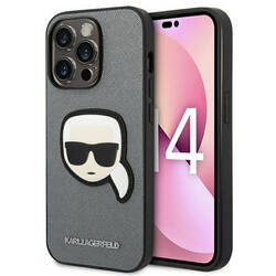 Karl Lagerfeld Saffiano Karl Head Patch Case – Etui iPhone 14 Pro Max (srebrny) (KLHCP14XSAPKHG)