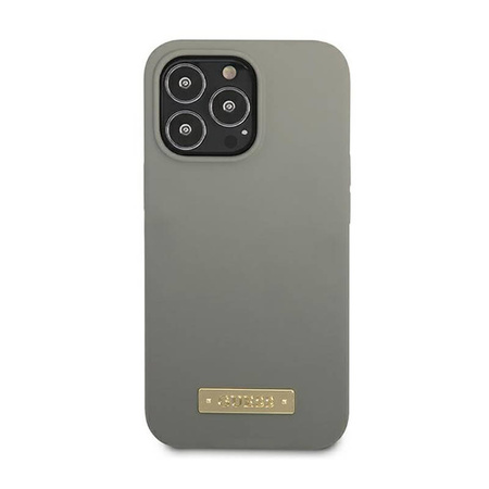 Guess Silicone Logo Plate MagSafe - Etui iPhone 13 Pro Max (szary) (GUHMP13XSPLG)