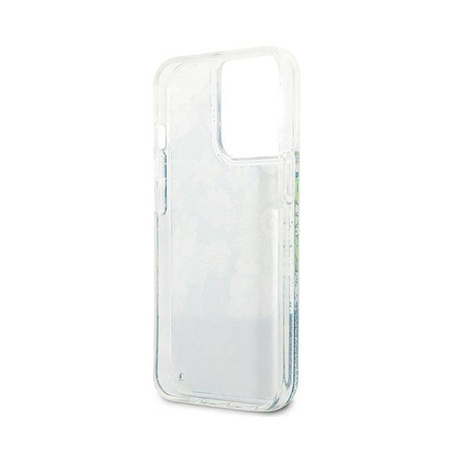 Guess Liquid Glitter Flower – Etui iPhone 13 Pro (niebieski/zielony) (GUHCP13LLFLSN)