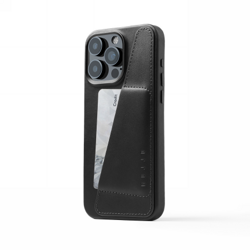 Mujjo Full Leather Wallet Case - etui skórzane do iPhone 15 Pro Max kompatybilne z MagSafe (black) (MUJJO-CL-042-BK)