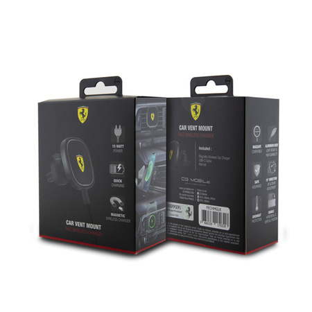 Ferrari MagSafe Collection - Magnetyczny uchwyt samochodowy z ładowaniem bezprzewodowym 15W (czarny) (FECHMGLK)