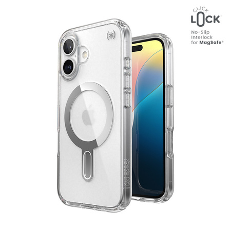 Speck Presidio Perfect-Clear ClickLock & MagSafe - Etui iPhone 16 (Clear / Chrome Finish / Serene Silver) (150691-3199)