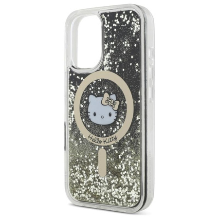 Hello Kitty Liquid Glitter Fever MagSafe - Etui iPhone 16 (czarny / złoty) (HKHMP16SLGDIK)
