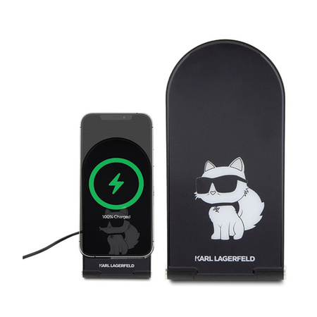 Karl Lagerfeld Choupette MagSafe - Składana ładowarka indukcyjna 2w1 z MagSafe do iPhone i AirPods 15W (czarny) (KLDCRFALCHNK)