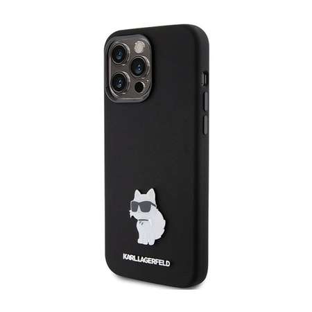 Karl Lagerfeld Silicone Choupette Metal Pin - Etui iPhone 15 Pro (czarny) (KLHCP15LSMHCNPK)