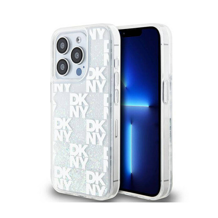 DKNY Liquid Glitter Multilogo - Etui iPhone 15 Pro (biały) (DKHCP15LLCPEPT)