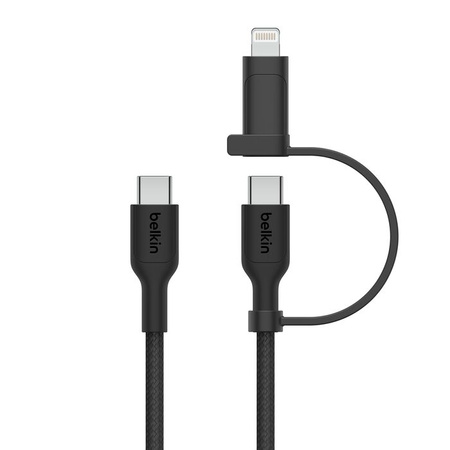 Belkin Kabel 2 w 1 ze złączami USB-C i Lightning, 60W, oplot, 1,5m, czarny (CAC003HQ1.5MBK)