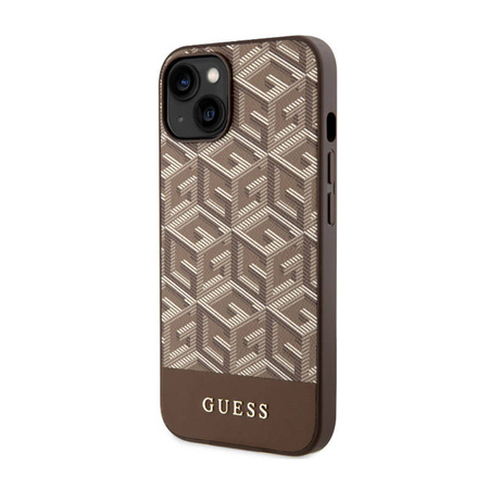 Guess GCube Stripes MagSafe - Etui iPhone 14 Plus (Brązowy) (GUHMP14MHGCFSEW)