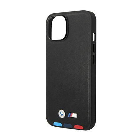 BMW Leather Hot Stamp Tricolor MagSafe – Etui iPhone 14 (Czarny) (BMHMP14S22PTDK)