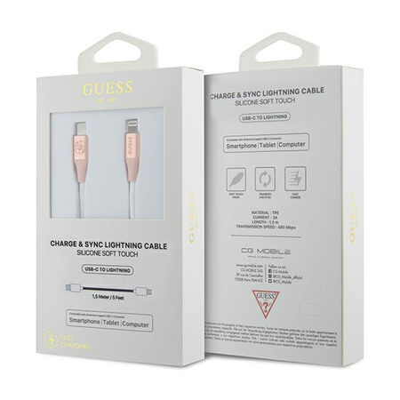 Guess Ebossed Logo - Kabel USB-C do Lightning certyfikat MFi 1.5m (różowy) (GUCLLALRGDP)