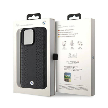 BMW Leather Diamond Pattern - Etui iPhone 15 Pro (czarny) (BMHCP15L22RFGK)